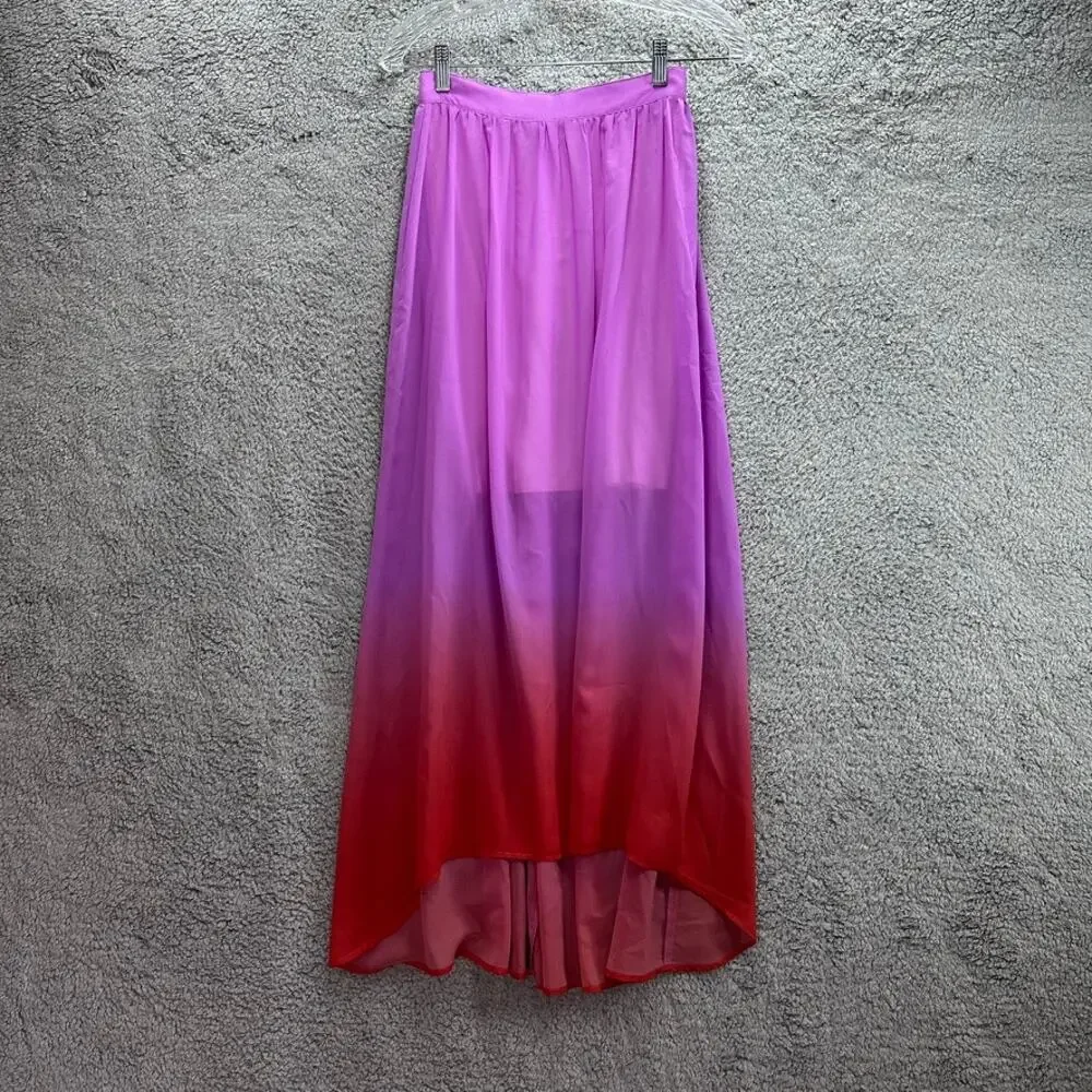 Rhythm Women's XS? Maxi Skirt Multicolor Flowy Lined Elastic Waist Back Zip Boho